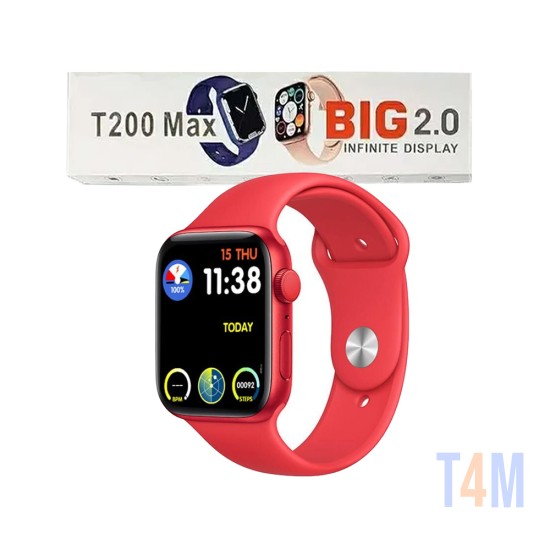 Smartwatch T200 Max 44mm Rastreador de corrida ao ar livre Chamada BT Monitor de Frequência Cardíaca ECG Vermelho